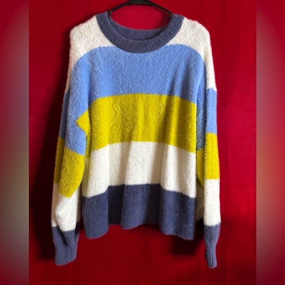 aerie Sweaters - #308-AERIE Plush Colorblock Crewneck Sweater Blue/Yellow/White/Lgt.Blue XS